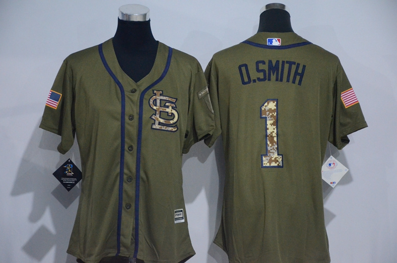 Womens 2017 MLB St. Louis Cardinals #1 O.Smith Green Salute to Service Stitched Baseball Jersey->women mlb jersey->Women Jersey